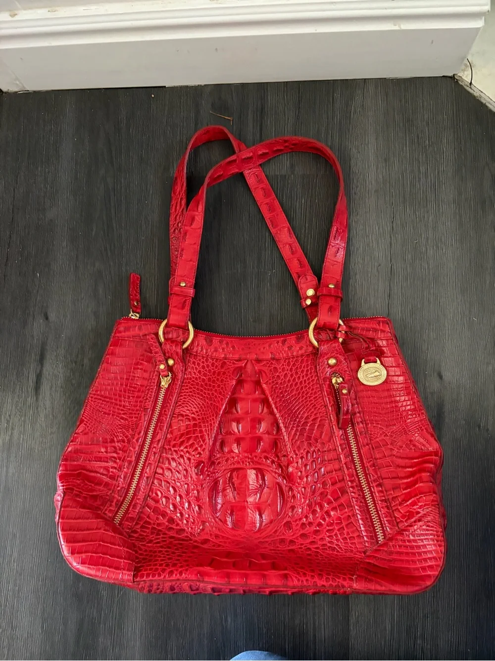 Brahmin Red Croc-Embossed Shoulder Bag with Gold Hardware - Picture 1 of 6